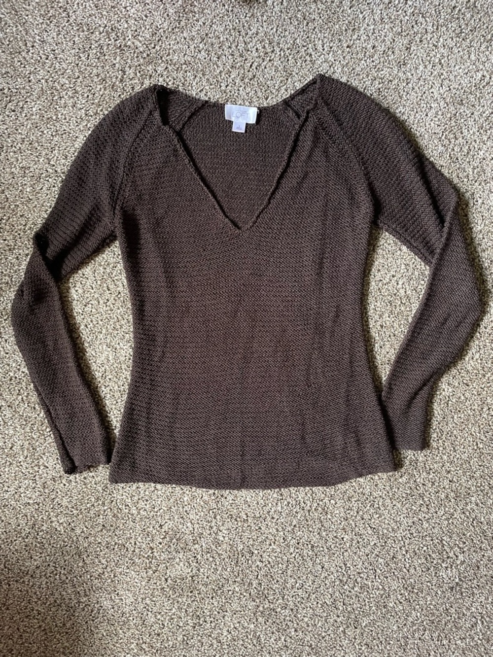 LOFT Brown Knit V-Neck Sweater